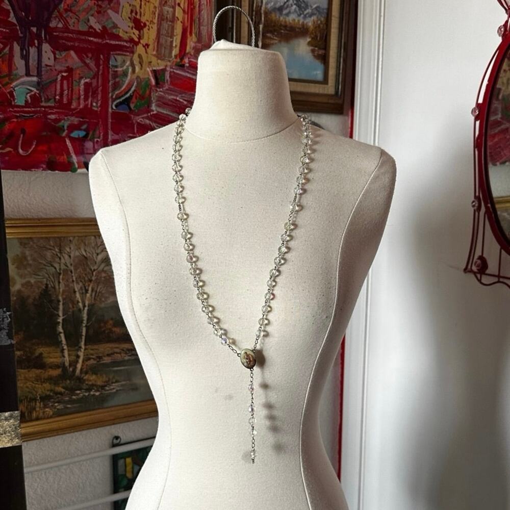 Silver beaded rosary necklace